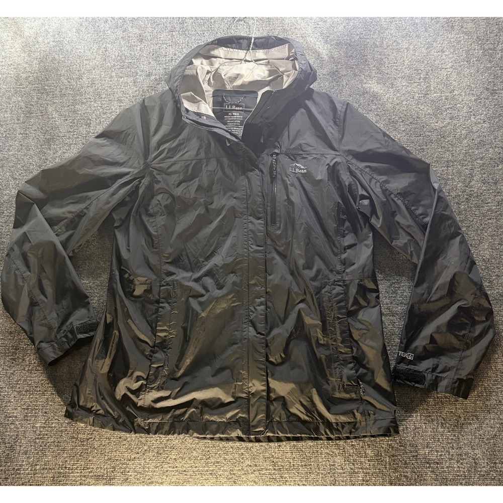 LL Bean Trail Model Rain Jacket Mens XL Black Hooded Waterproof Shell 506197